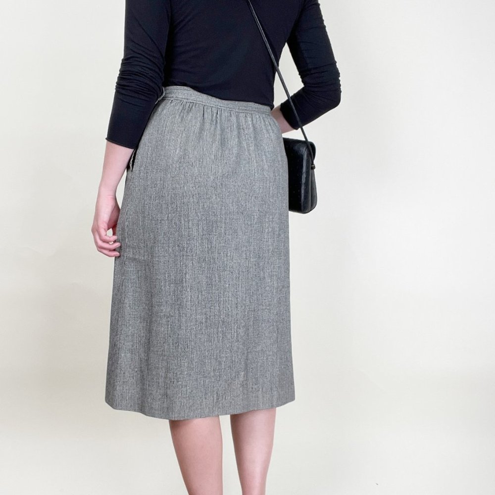 Vintage High Rise Tweed Woven Knit Column Midi Skirt Preppy Light Dark Academia - Picture 2 of 6
